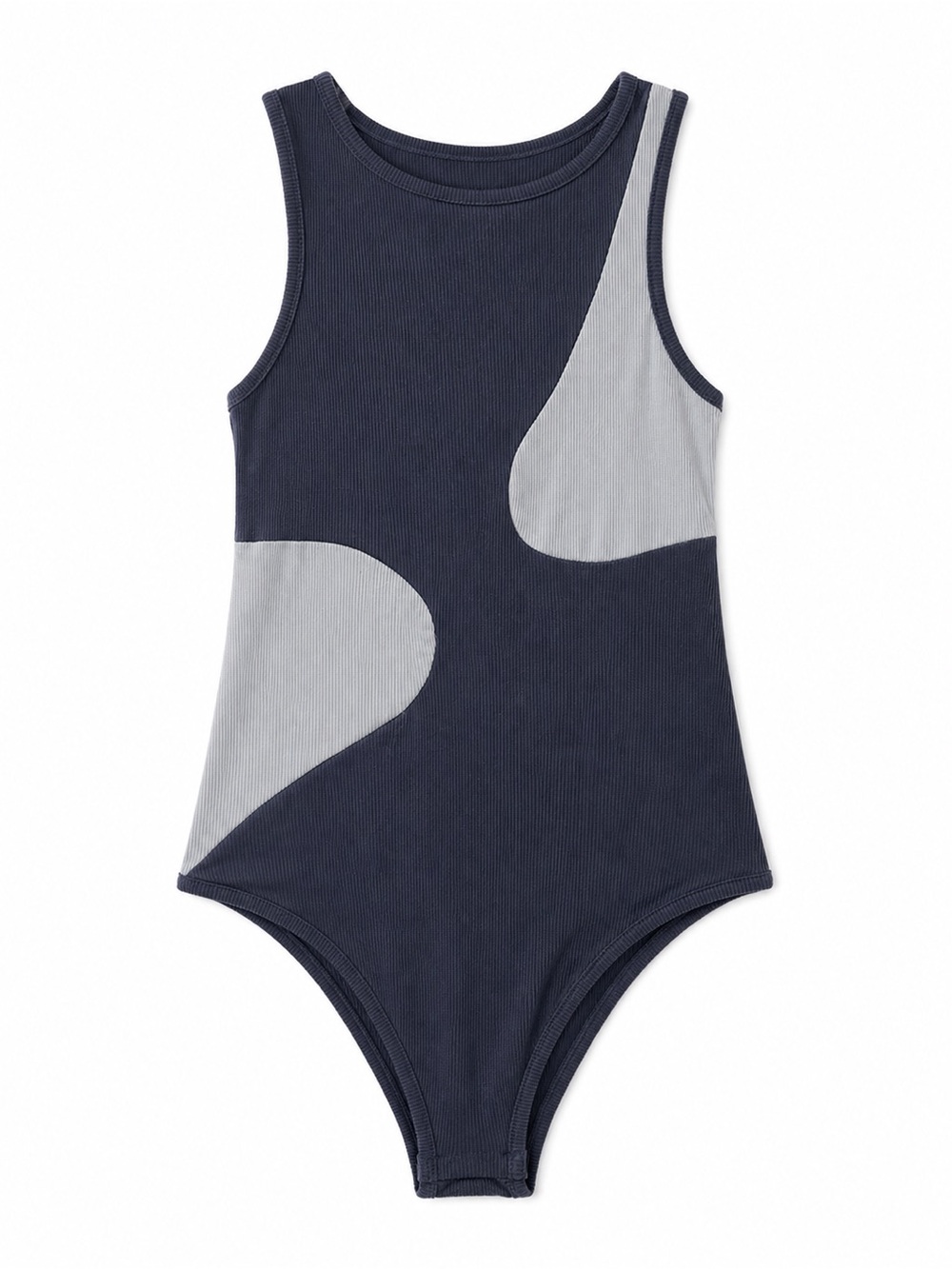Source Unknown Navy and Light Gray Ribbed Tank Bodysuit